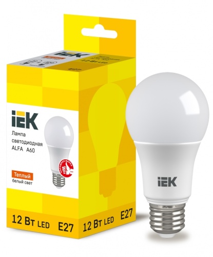 Лампа LED ALFA A60 груша 12Вт 230В 3000К E27 IEK | код LLA-A60-12-230-30-E27 | IEK