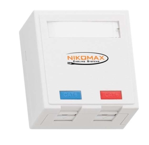 Розетка настенная розетка NIKOMAX, 2 порта, Кат.5e (Класс D), 100МГц, RJ45/8P8C, FT-TOOL/110/KRONE, T568A/B, полный экран, со шторками, белая | код NMC-WO2SD2-FT-ST-WT | NIKOMAX