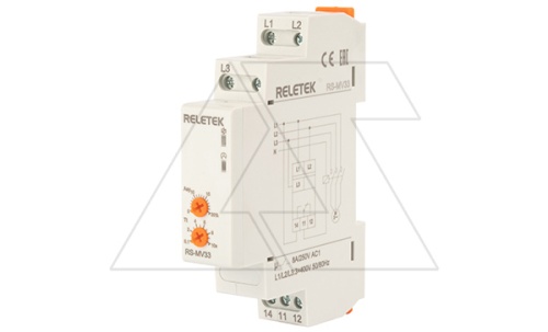 Реле контроля напряжения RS-MV33/400, 3P L-L 400V, 1CO, 8A(250VAC), обрыв, чередование, асимметрия, 0.1_10s, 1M | код RS-MV33/400 | RELETEK