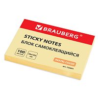 Блок самоклеящийся (стикеры) BRAUBERG, ПАСТЕЛЬНЫЙ, 76х102 мм, 100 листов, желтый, 122691 | код 122691 | BRAUBERG