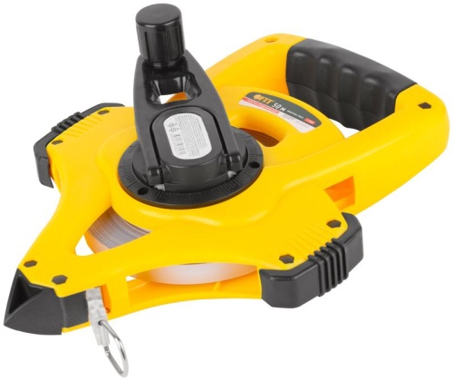 Рулетка геодезическая, стальная лента, открытый пластиковый корпус, ускоренная перемотка, прорезиненная ручка 50 м | код 17805 | FIT