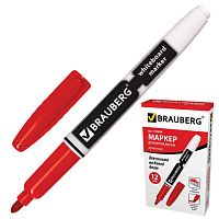 Маркер для доски BRAUBERG, КРАСНЫЙ, с клипом, эргономичный корпус, круглый наконечник, 4 мм, 150848 | код 150848 | BRAUBERG