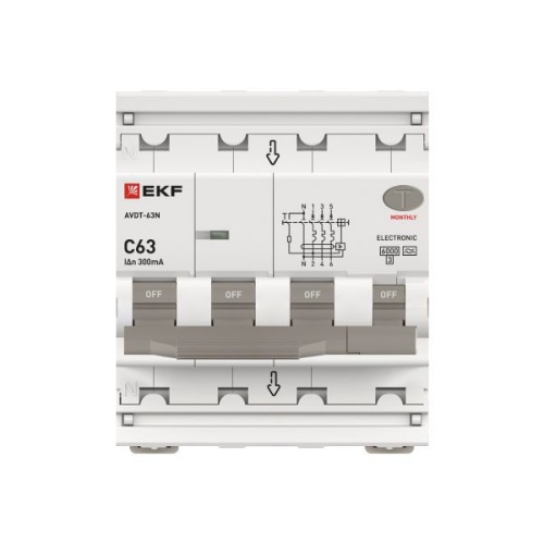 Выключатель автоматический дифференциального тока 4п (3P+N) C 63А 300мА тип A 6кА АВДТ-63N электронный PROxima EKF D63N46EA63C300 фото 4 Выключатель автоматический дифференциального тока 4п (3P+N) C 63А 300мА тип A 6кА АВДТ-63N электронный PROxima EKF D63N46EA63C300 фото 4