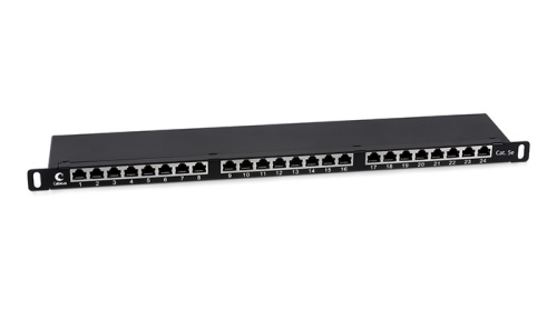 Cabeus PLHD-24-Cat.5e-SH-Dual-0,5U Патч-панель высокой плотности 19 (0,5U), 24 порта RJ-45, категория 5e, полностью экранированная, Dual IDC | код 9650c | Cabeus