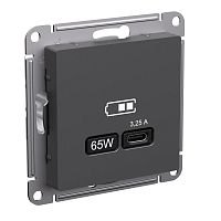 ATLASDESIGN USB РОЗЕТКА тип-С 65Вт высокоскор.заряд. QC, PD, механизм, БАЗАЛЬТ | код ATN001427 | Systeme Electric