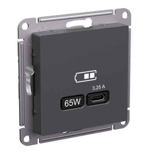 ATLASDESIGN USB РОЗЕТКА тип-С 65Вт высокоскор.заряд. QC, PD, механизм, БАЗАЛЬТ | код ATN001427 | Systeme Electric
