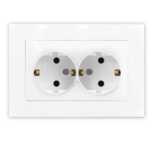 Розетка 2-м СП Афина 16А IP20 с заземл. в сборе бел. | код A0128 | Universal