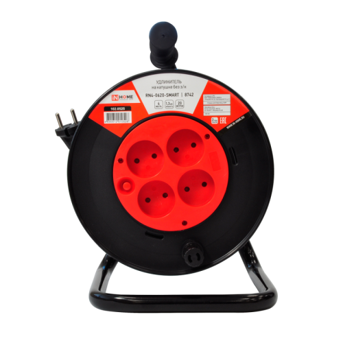 Удлинитель на катушке RN4-0620-SMART с термозащитой четырехместный без заземления 6А 20м 8742 IN HOME | код 4690612010526 | IN HOME