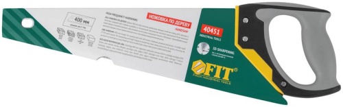 Ножовка по дереву, средний каленый зуб 7 ТPI, 3D заточка, 3К пласт.прорезиненная ручка, Профи 400 мм | код 40451 | FIT фото 3