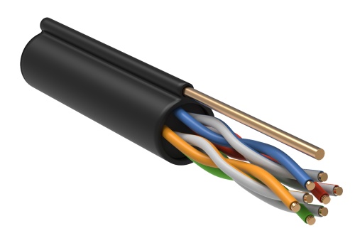 ITK Витая пара U/UTP кат.5E 4х2х24AWG solid LDPE c металлическим тросом 1,2мм черный (305м) | код LC3-C5E04-159 | IEK