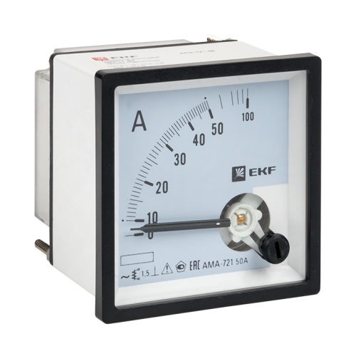 Амперметр AMA-721 аналоговый на панель (72х72) квадратный вырез 50А прямое подкл, | код ama-721-50 | EKF Амперметр AMA-721 аналоговый на панель (72х72) квадратный вырез 50А прямое подкл, | код ama-721-50 | EKF