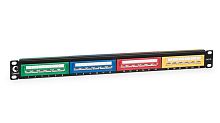 Cabeus PLCOL-24-Cat.5e-Dual IDC Патч-панель 19 (1U), 24 порта RJ-45, категория 5e, Dual IDC, угол портов 45 градусов, цветные блоки | код 7952c | Cabeus