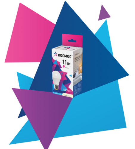 Лампа светодиодная LED 11Вт 220В Е27 D60х113 теплый А60 1000Лм | код Lksm_LED11wA60E2730 | Космос