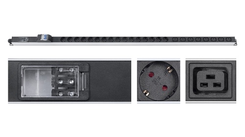Cabeus PDU-32-16S-8C19-B-T Блок розеток для 19 шкафов, вертикальный, 16 розеток Schuko, 8 розеток IEC 320 C19, 32А, автомат защиты, алюминиевый корпус, клеммная колодка | код 9545c | Cabeus