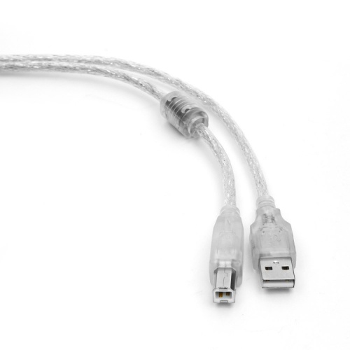 Кабель USB 2.0 Pro Cablexpert CCF-USB2-AMBM-TR-0.75M, AM/BM, 0,75м, экран, феррит. кольцо, прозрачный, пакет | код CCF-USB2-AMBM-TR-0.75M | Cablexpert
