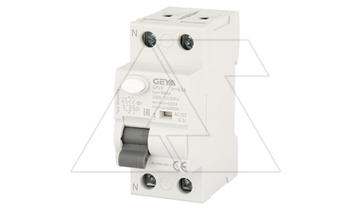 УЗО GYL9-2P-63A-30mA, 2P, 63A, 6 kA, 30mA, тип AC, 2M | код GYL92P63A30MA | GEYA