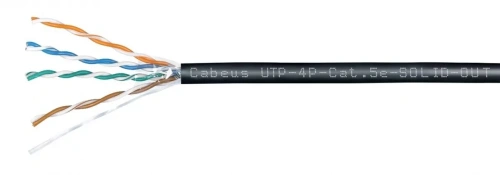 Витая пара (U/UTP). категория 5e. 4 пары (24 AWG). одножильный. для внешней прокладки (+75 C - -40). LSZH-UV (305 м) | код UTP-4P-Cat.5e-SOLID-OUT-LSZH-UV | Cabeus