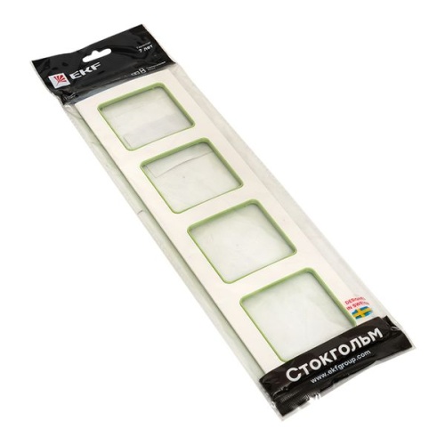 Стокгольм Рамка 4-местная белая с линией цвета зеленый PROxima | код EAM-G-303-10 | EKF фото 4