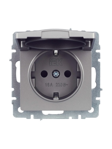 BRITE Розетка 1-местная с заземлением с защитными шторками и крышкой 16А IP44 РСбш10-3-44-БрС сталь | код BR-R16-16-44-K46 | IEK фото 6