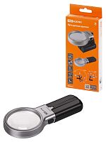 Лупа ручная круглая, d 60 мм, 3-х крат. увел., рукоятка-трансформер, LED подсветка, 2хАА, TDM | код SQ1025-0903 | TDM