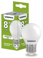Лампа светодиодная G45 шар 8Вт 230В 4000К E27 GENERICA | код LL-G45-08-230-40-E27-G | IEK