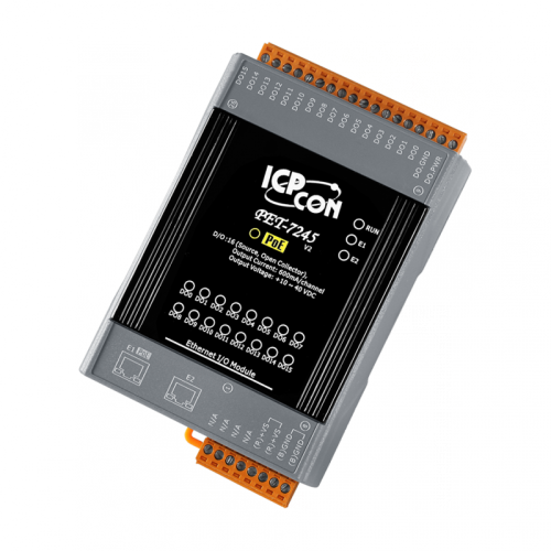 PET-7245 CR PoE Ethernet I/O Module with 2-port Ethernet Switch, with 16-channels Source-type DO (RoHS), -25 to 75°C operating temperature | код 00-06125553 | ICP DAS