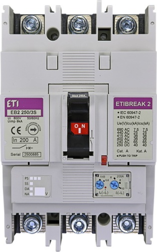 Автоматический выключатель EB2 250/3S 200А 3р (36кА) | код 004671082 | ETI