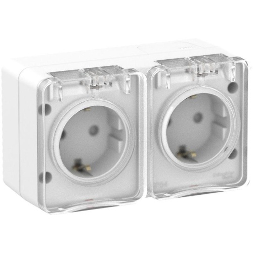 Розетка 2-м ОП AtlasDesign Profi54 16А IP54 250В с заземл. защ. шторки бел. | код ATN540126 | Schneider Electric