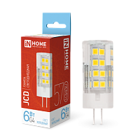 Лампа светодиодная LED-JCD 6Вт 230В G4 6500К 570Лм IN HOME | код 4690612036168 | IN HOME