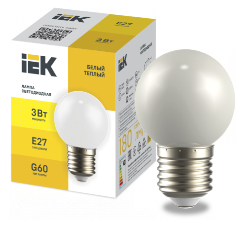 Лампа LED декор. G60 шар 3Вт 230В теплый белый E27 IEK | код LLE-G60-3-230-WW-E27 | IEK