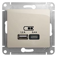 GLOSSA USB РОЗЕТКА A+С, 5В/2,4А, 2х5В/1,2 А, механизм, МОЛОЧНЫЙ | код GSL000939 | Systeme Electric