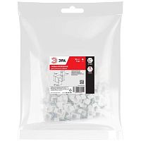 Скоба пластиковая крепежная плоская 9 мм белая NO-224-585 (50 шт/уп) | код Б0066632 | ЭРА