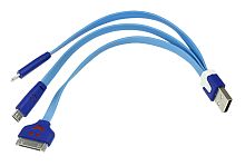 USB 3 в 1 кабель Lightning/30pin/micro USB/PVC/flat/blue/0,15m/REXANT | код 18-4255 | REXANT
