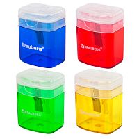 Точилка BRAUBERG OfficeBox, с контейнером и крышкой, прямоугольная, в упаковке с подвесом, ассорти, 222494 | код 222494 | BRAUBERG