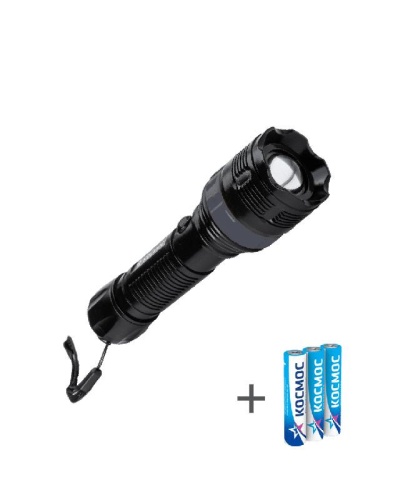 Фонарь ручной 2Вт LED zoom-линза 3xAAA (R03) корпус ABS-пластик ремешок ручной | код KOC122B | КОСМОС