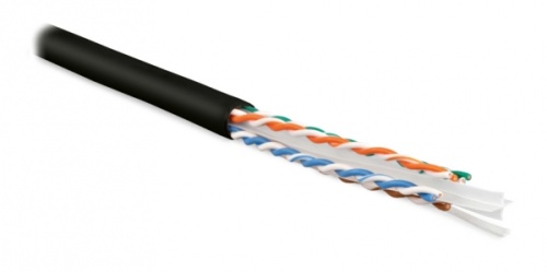 Кабель витая пара U/UTP категория 6 4 пары (23 AWG) одножильный (solid) с разделителем LSZH нг(С)-HF черный, Hyperline UUTP4-C6-S23-IN-LSZH-BK-100 (100 м) | код 273519 | Hyperline