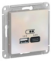 Механизм розетки USB AtlasDesign тип A+C 5В/2.4А 2х5В/1.2А жемчуж. | код ATN000439 | Schneider Electric