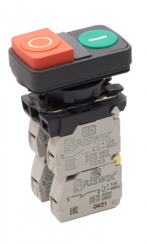 Выключатель Briswik КМЕ 9621м зел-красн IP65 УХЛ3 10А 2но+1нз | код aB-FC-5Ai-0632 | Briswik