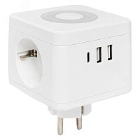 Разветвитель 3-м куб 2 гнезда 2хUSB 2.4А + тип C + ночник | код UBA-CUB-T2-TC | EKF