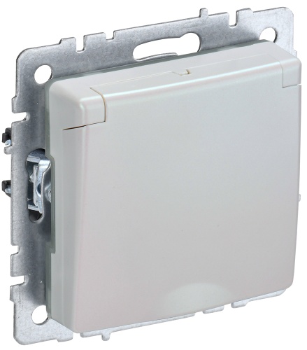 BRITE Розетка 1-местная с заземлением с защитными шторками и крышкой 16А IP44 РСбш10-3-44-БрЖ жемчуг | код BR-R16-16-44-K36 | IEK