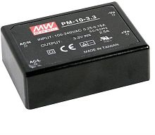 Источник питания AC-DC, 10 Вт, вход 85...264В AC 47...440 Гц, 120...370B DC, выход 3,3В/2,5А, изоляция 4000В AC, в кожухе 70х50х22,7мм, -20...+70C | код PM-10-3.3 | MeanWell
