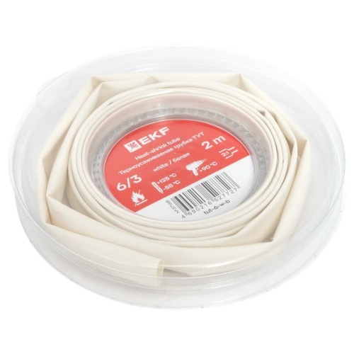 Термоусаживаемая трубка ТУТ нг 6/3 белая ролик 2 м EKF | код tut-6-w-b | EKF фото 3