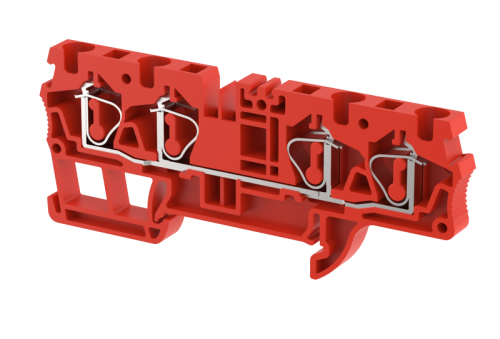 Клемма проходная пружинная 4 мм2 на 4 подключения, красная SQ4-2X2-RED | код 2103060002 | Elmex