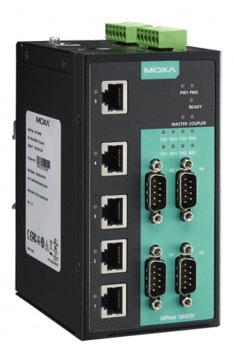Асинхронный сервер NPort S8455I-T 4 RS-232/422/485 ports, 5 10/100M Ethernet ports, 2KV Isolation Protection, 12-48 VDC, t: -40/75 | код 00-06107523 | MOXA
