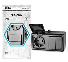 Блок ОП Dita (розетка 16А 250В с заземл. + 2-кл. выкл. 10А) IP54 карбон | код TKL-DT-V2RZ-C14-IP54 | TOKOV ELECTRIC