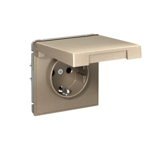 ARTGALLERY РОЗЕТКА с заземл. со шторк. с крышк., 16А, IP20, механизм, быстрозажимные клеммы, шампань | код GAL000546S | Systeme Electric фото 4