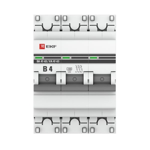 Автоматический выключатель 3P 4А (B) 4,5кА ВА 47-63 PROxima | код mcb4763-3-04B-pro | EKF фото 4