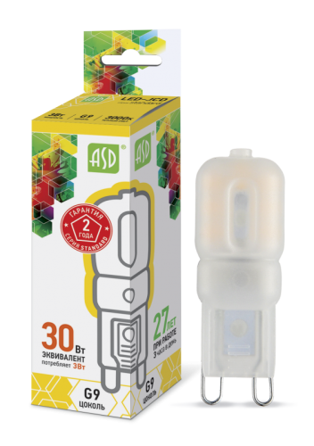 Лампа светодиодная LED-JCD-standard 3Вт 230В G9 3000К 270Лм ASD | код 4690612003764 | ASD