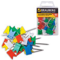 Булавки-флажки маркировочные BRAUBERG, цветные, 50 шт., пластиковая коробка, европодвес, 221537 | код 221537 | BRAUBERG
