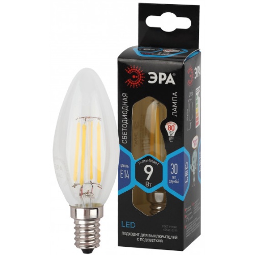 Лампа светодиодная филаментная F-LED B35-9W-840-E14 9Вт B35 свеча 4000К нейтр. бел. E14 | Код. Б0046995 | ЭРА